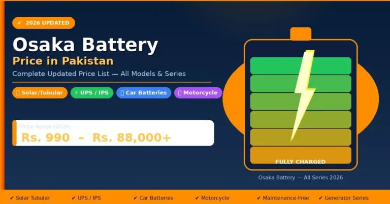 Osaka battery price in Pakistan 2026 – complete updated price list for solar, UPS, car, and motorcycle batteries